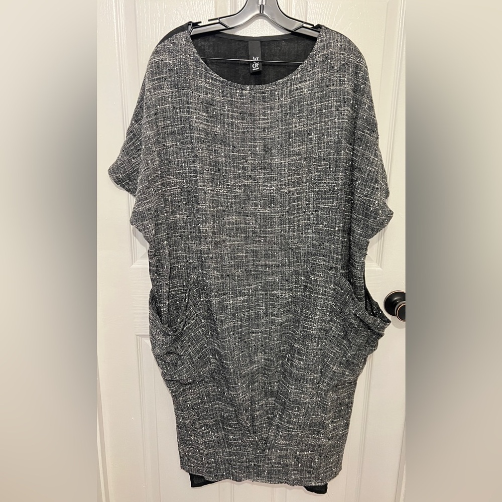 IGOR DOBRANIC Women's Gray 100% Linen Short Sleeve Front Pocket Tel Aviv Dress